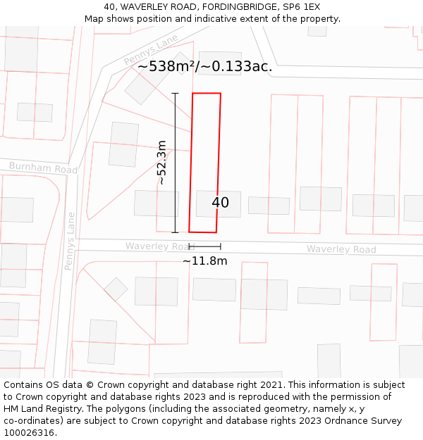 40, WAVERLEY ROAD, FORDINGBRIDGE, SP6 1EX: Plot and title map