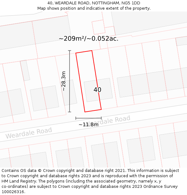 40, WEARDALE ROAD, NOTTINGHAM, NG5 1DD: Plot and title map