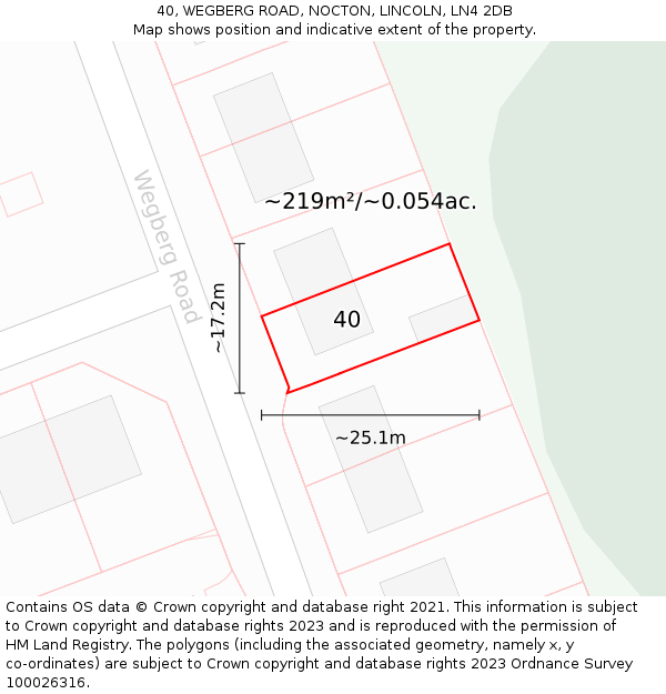 40, WEGBERG ROAD, NOCTON, LINCOLN, LN4 2DB: Plot and title map