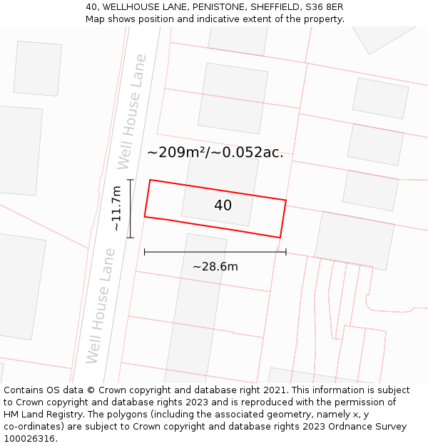 40, WELLHOUSE LANE, PENISTONE, SHEFFIELD, S36 8ER: Plot and title map