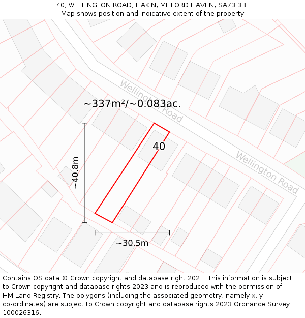 40, WELLINGTON ROAD, HAKIN, MILFORD HAVEN, SA73 3BT: Plot and title map