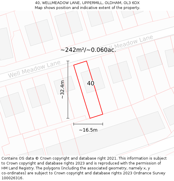 40, WELLMEADOW LANE, UPPERMILL, OLDHAM, OL3 6DX: Plot and title map