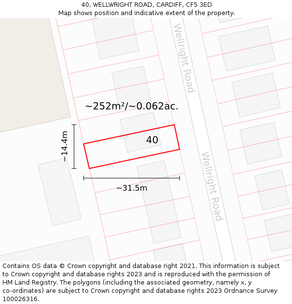 40, WELLWRIGHT ROAD, CARDIFF, CF5 3ED: Plot and title map