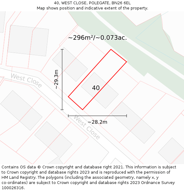 40, WEST CLOSE, POLEGATE, BN26 6EL: Plot and title map