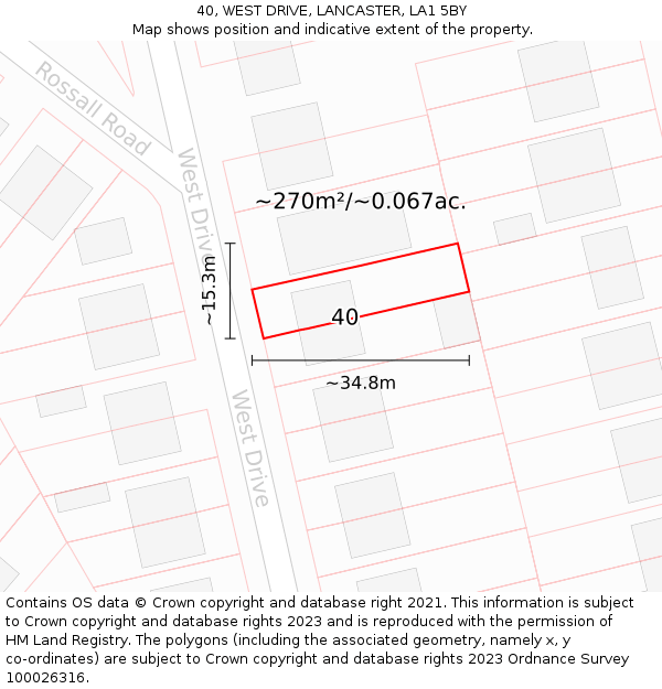 40, WEST DRIVE, LANCASTER, LA1 5BY: Plot and title map