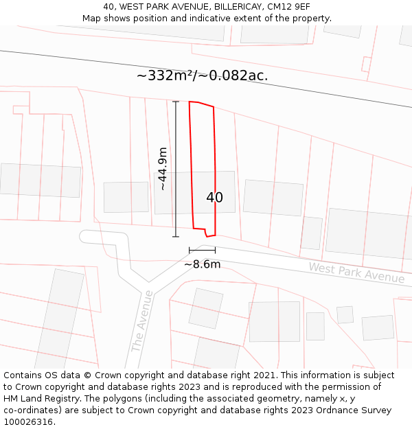 40, WEST PARK AVENUE, BILLERICAY, CM12 9EF: Plot and title map