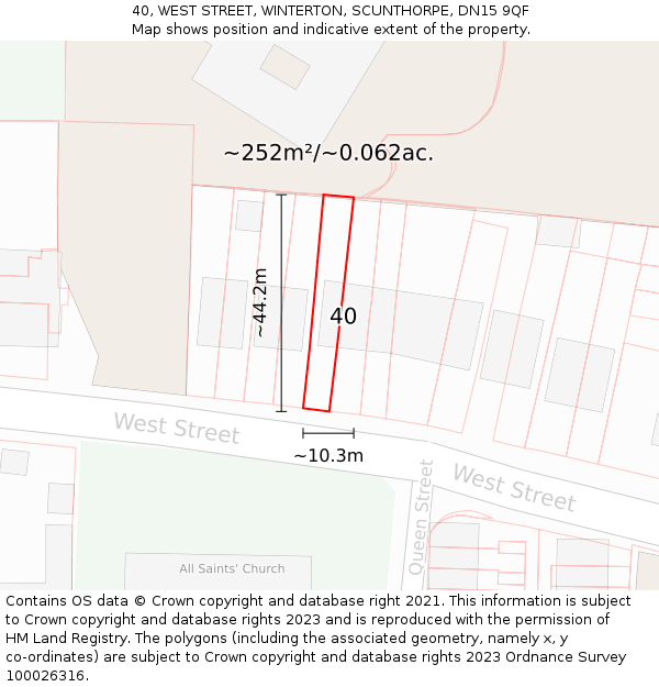 40, WEST STREET, WINTERTON, SCUNTHORPE, DN15 9QF: Plot and title map