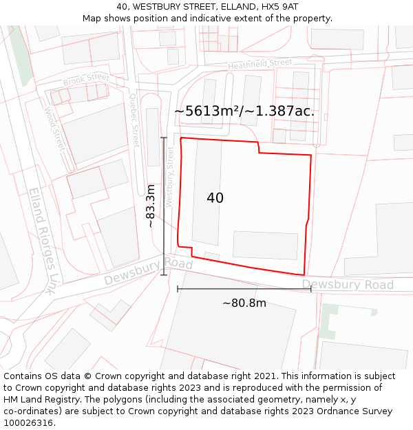 40, WESTBURY STREET, ELLAND, HX5 9AT: Plot and title map