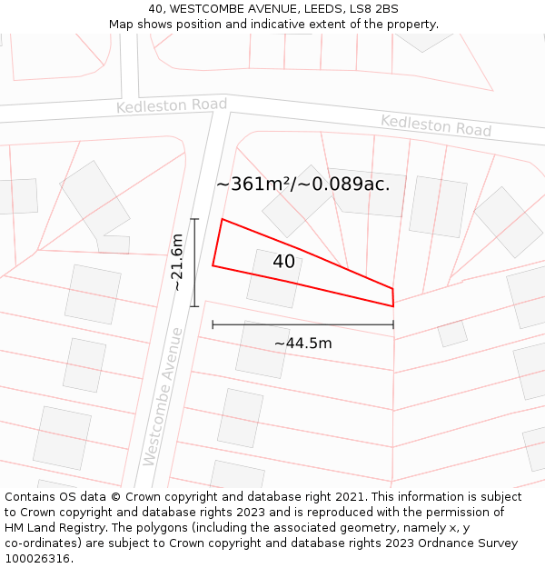 40, WESTCOMBE AVENUE, LEEDS, LS8 2BS: Plot and title map
