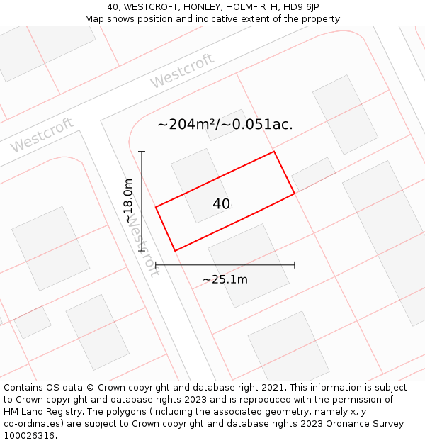 40, WESTCROFT, HONLEY, HOLMFIRTH, HD9 6JP: Plot and title map