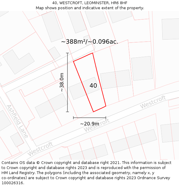 40, WESTCROFT, LEOMINSTER, HR6 8HF: Plot and title map