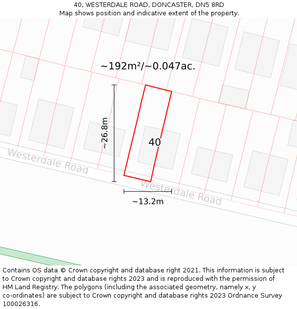 40, WESTERDALE ROAD, DONCASTER, DN5 8RD: Plot and title map