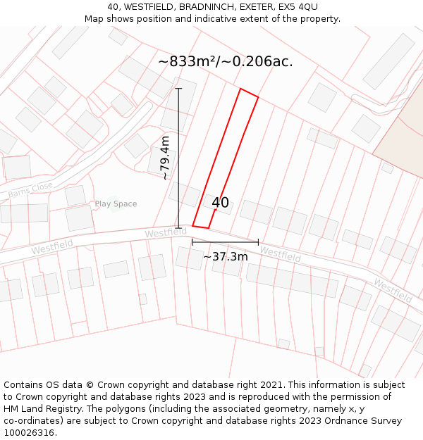 40, WESTFIELD, BRADNINCH, EXETER, EX5 4QU: Plot and title map