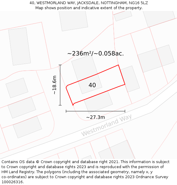 40, WESTMORLAND WAY, JACKSDALE, NOTTINGHAM, NG16 5LZ: Plot and title map