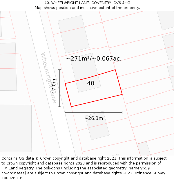 40, WHEELWRIGHT LANE, COVENTRY, CV6 4HG: Plot and title map