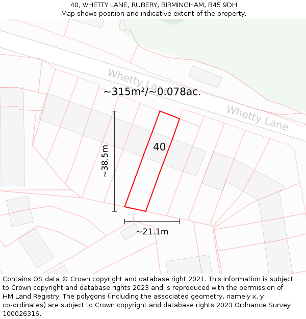 40, WHETTY LANE, RUBERY, BIRMINGHAM, B45 9DH: Plot and title map