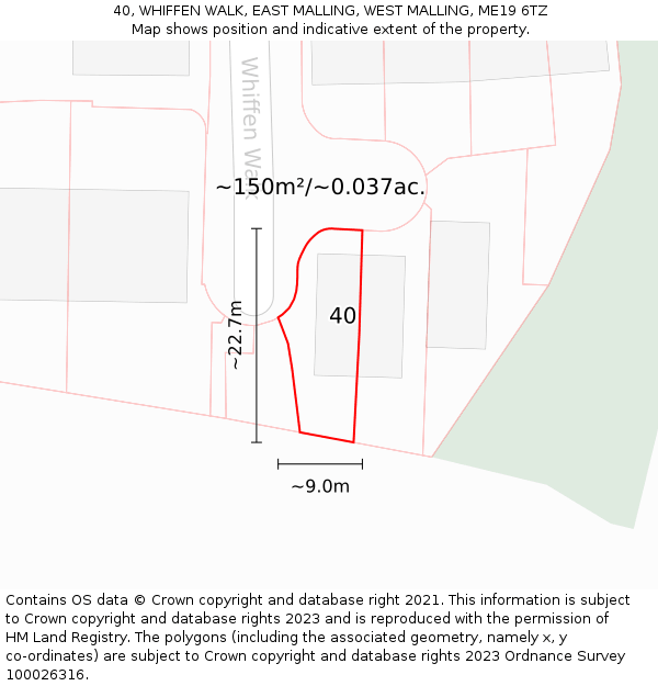 40, WHIFFEN WALK, EAST MALLING, WEST MALLING, ME19 6TZ: Plot and title map