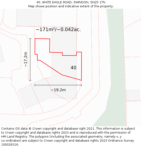 40, WHITE EAGLE ROAD, SWINDON, SN25 1TN: Plot and title map