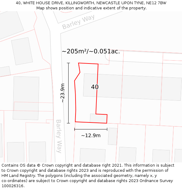 40, WHITE HOUSE DRIVE, KILLINGWORTH, NEWCASTLE UPON TYNE, NE12 7BW: Plot and title map