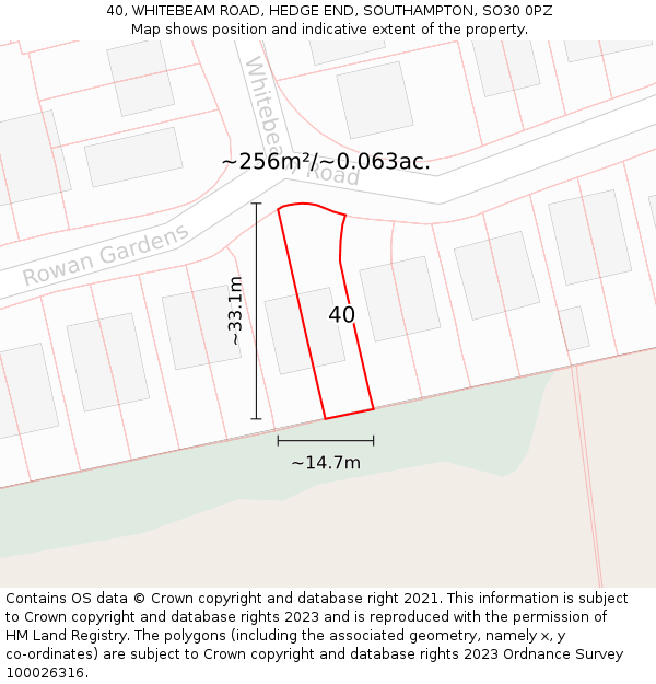 40, WHITEBEAM ROAD, HEDGE END, SOUTHAMPTON, SO30 0PZ: Plot and title map