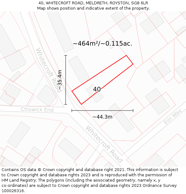 40, WHITECROFT ROAD, MELDRETH, ROYSTON, SG8 6LR: Plot and title map