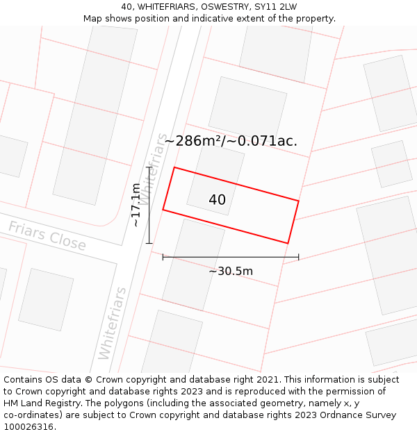 40, WHITEFRIARS, OSWESTRY, SY11 2LW: Plot and title map