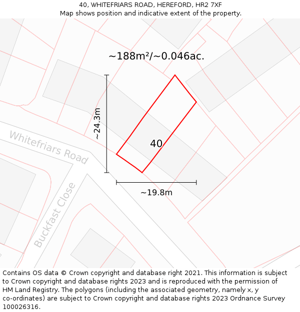 40, WHITEFRIARS ROAD, HEREFORD, HR2 7XF: Plot and title map