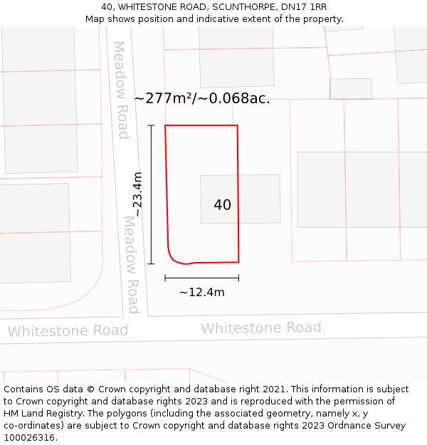 40, WHITESTONE ROAD, SCUNTHORPE, DN17 1RR: Plot and title map