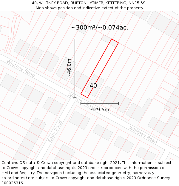 40, WHITNEY ROAD, BURTON LATIMER, KETTERING, NN15 5SL: Plot and title map