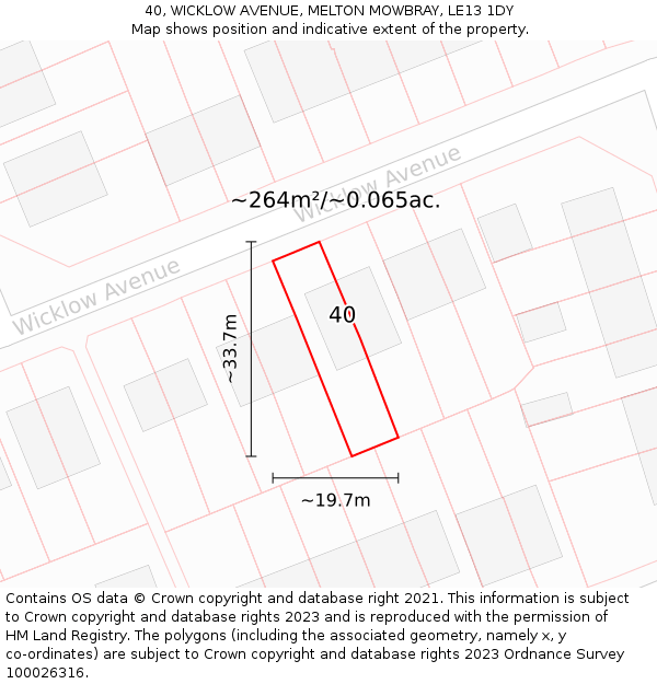 40, WICKLOW AVENUE, MELTON MOWBRAY, LE13 1DY: Plot and title map