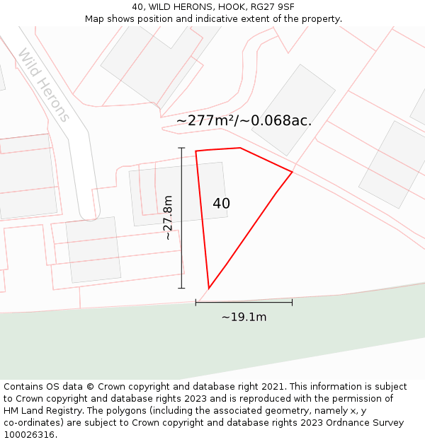 40, WILD HERONS, HOOK, RG27 9SF: Plot and title map