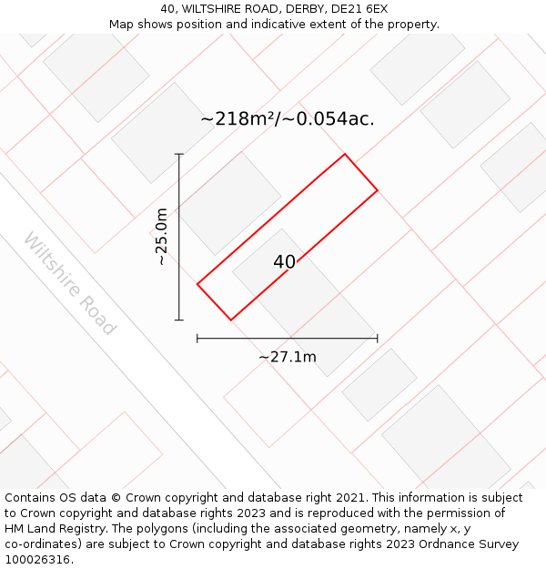 40, WILTSHIRE ROAD, DERBY, DE21 6EX: Plot and title map