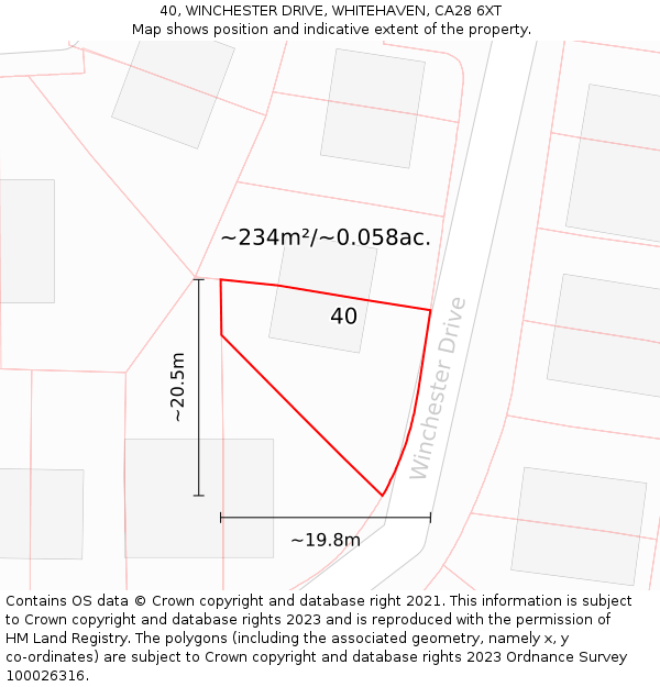 40, WINCHESTER DRIVE, WHITEHAVEN, CA28 6XT: Plot and title map