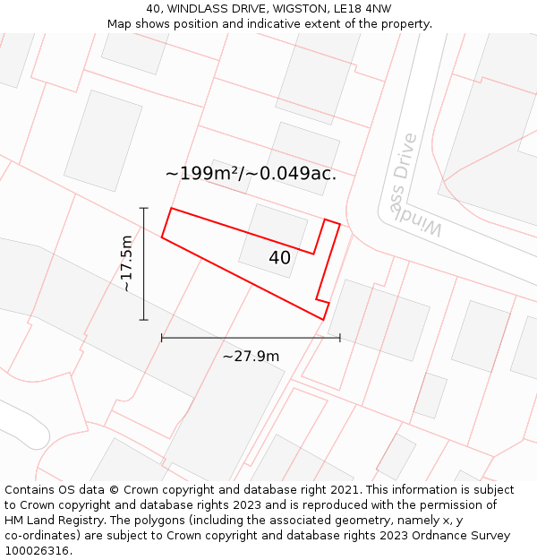 40, WINDLASS DRIVE, WIGSTON, LE18 4NW: Plot and title map
