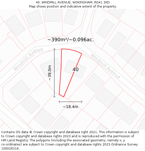 40, WINDMILL AVENUE, WOKINGHAM, RG41 3XD: Plot and title map