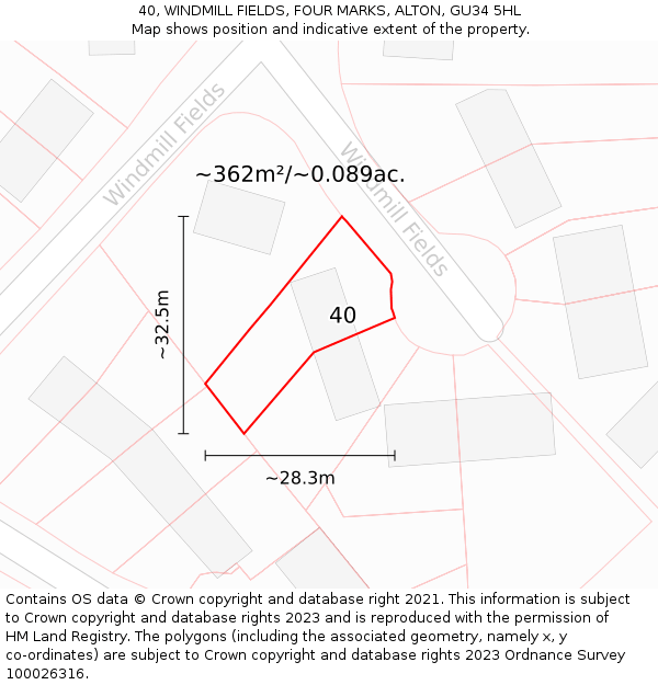 40, WINDMILL FIELDS, FOUR MARKS, ALTON, GU34 5HL: Plot and title map