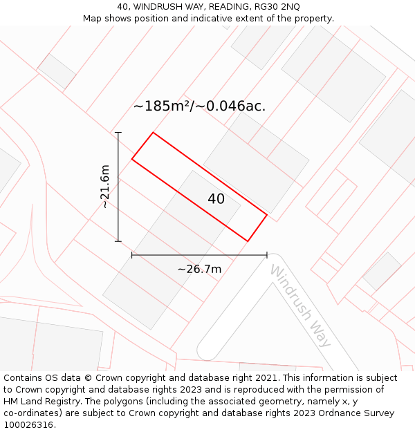 40, WINDRUSH WAY, READING, RG30 2NQ: Plot and title map