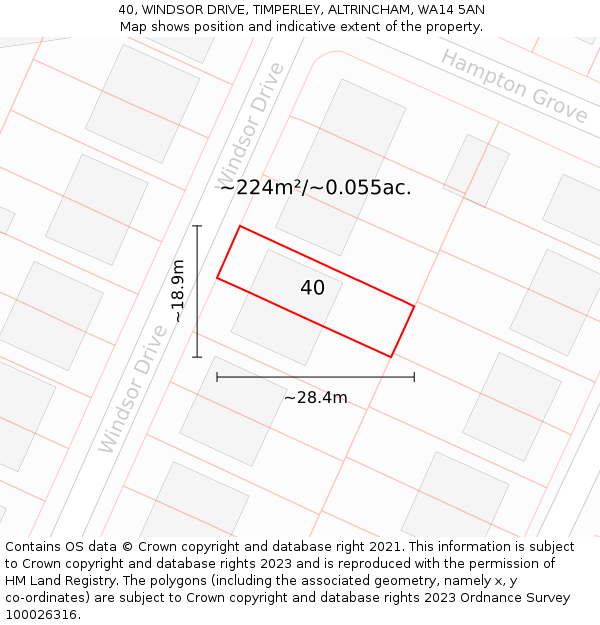 40, WINDSOR DRIVE, TIMPERLEY, ALTRINCHAM, WA14 5AN: Plot and title map