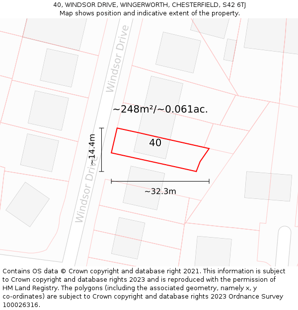 40, WINDSOR DRIVE, WINGERWORTH, CHESTERFIELD, S42 6TJ: Plot and title map