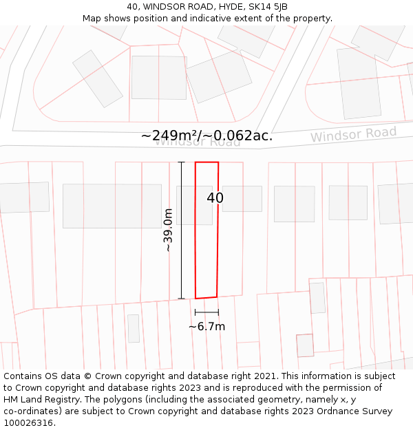 40, WINDSOR ROAD, HYDE, SK14 5JB: Plot and title map