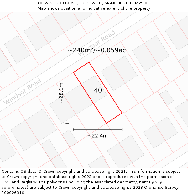 40, WINDSOR ROAD, PRESTWICH, MANCHESTER, M25 0FF: Plot and title map