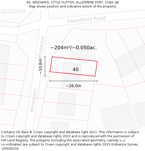 40, WINDWAYS, LITTLE SUTTON, ELLESMERE PORT, CH66 1JE: Plot and title map