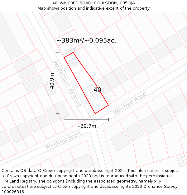 40, WINIFRED ROAD, COULSDON, CR5 3JA: Plot and title map