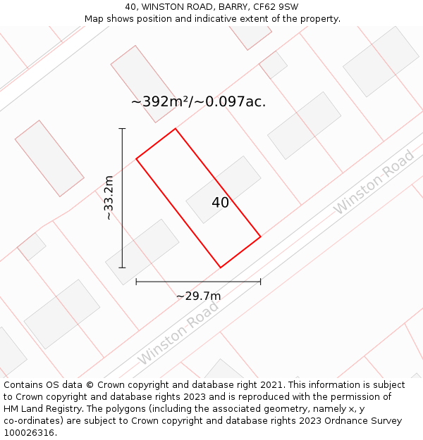 40, WINSTON ROAD, BARRY, CF62 9SW: Plot and title map