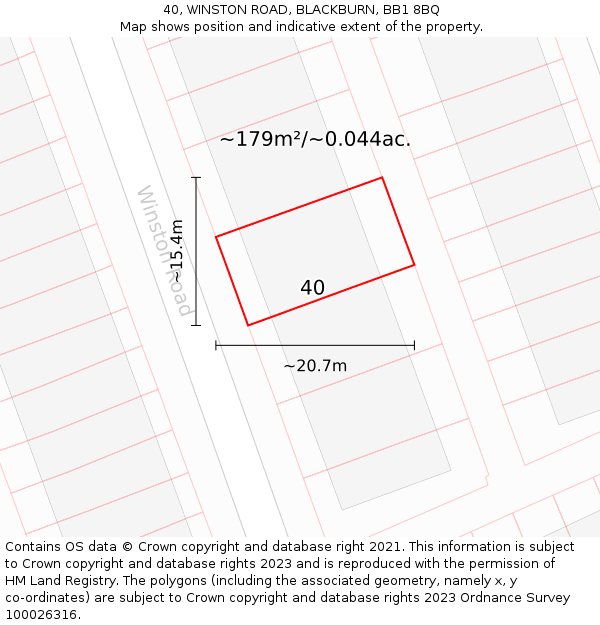 40, WINSTON ROAD, BLACKBURN, BB1 8BQ: Plot and title map