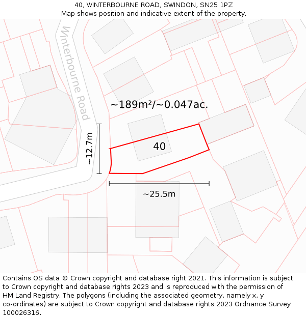 40, WINTERBOURNE ROAD, SWINDON, SN25 1PZ: Plot and title map
