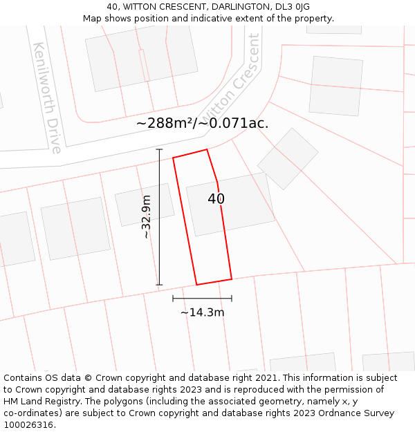 40, WITTON CRESCENT, DARLINGTON, DL3 0JG: Plot and title map