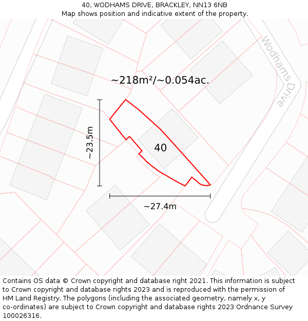 40, WODHAMS DRIVE, BRACKLEY, NN13 6NB: Plot and title map
