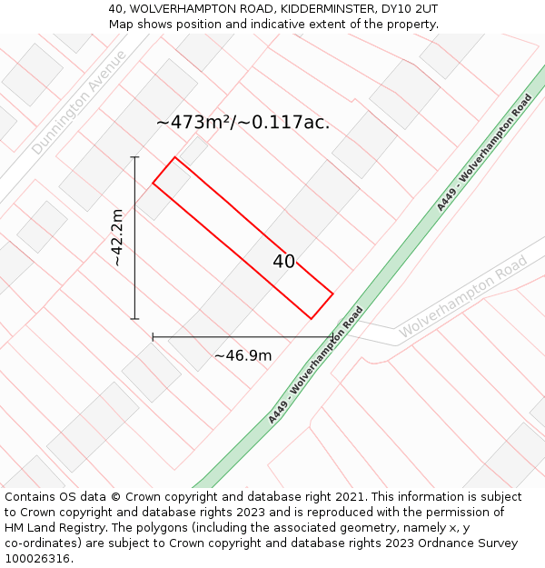 40, WOLVERHAMPTON ROAD, KIDDERMINSTER, DY10 2UT: Plot and title map