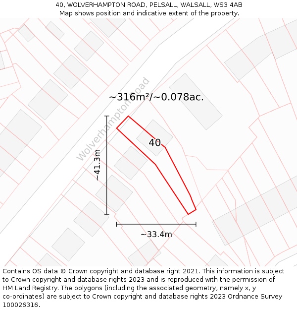 40, WOLVERHAMPTON ROAD, PELSALL, WALSALL, WS3 4AB: Plot and title map